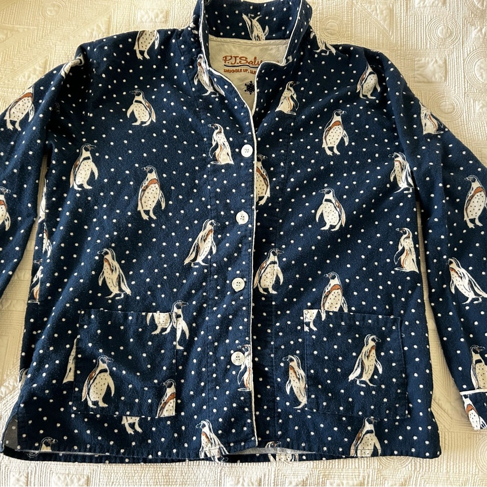 P.J. Salvage Navy Penguin Pajama Top, Bottoms, Hair Piece